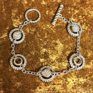Judith Ripka Bracelet Sterling Silver & CZ's Pave Set Roping Linked Estate